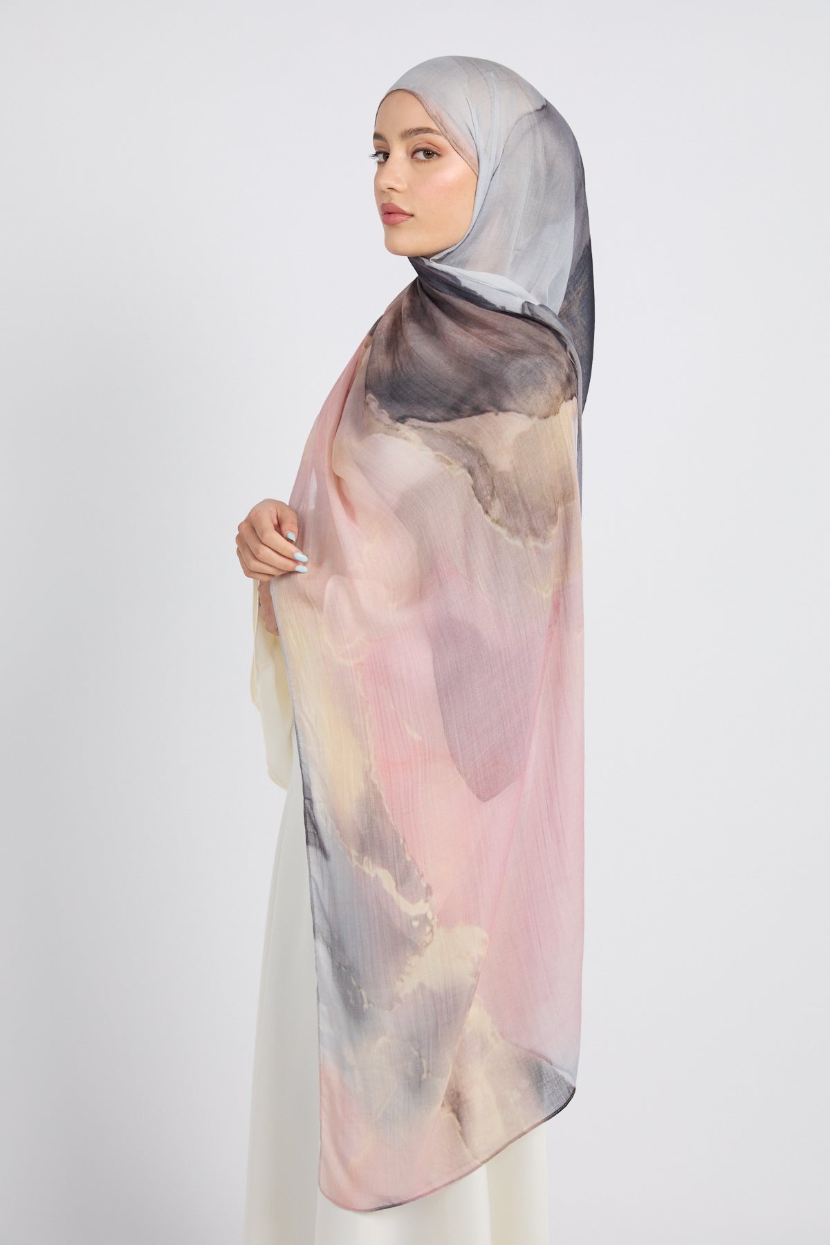 Hijab Modal Imprimé Premium - Crépuscule Rosé