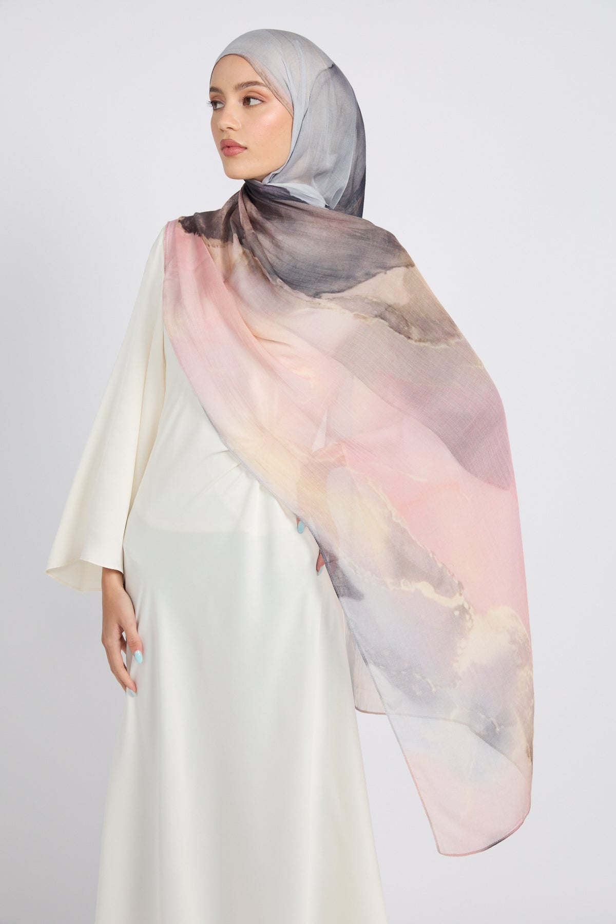 Hijab Modal Imprimé Premium - Crépuscule Rosé