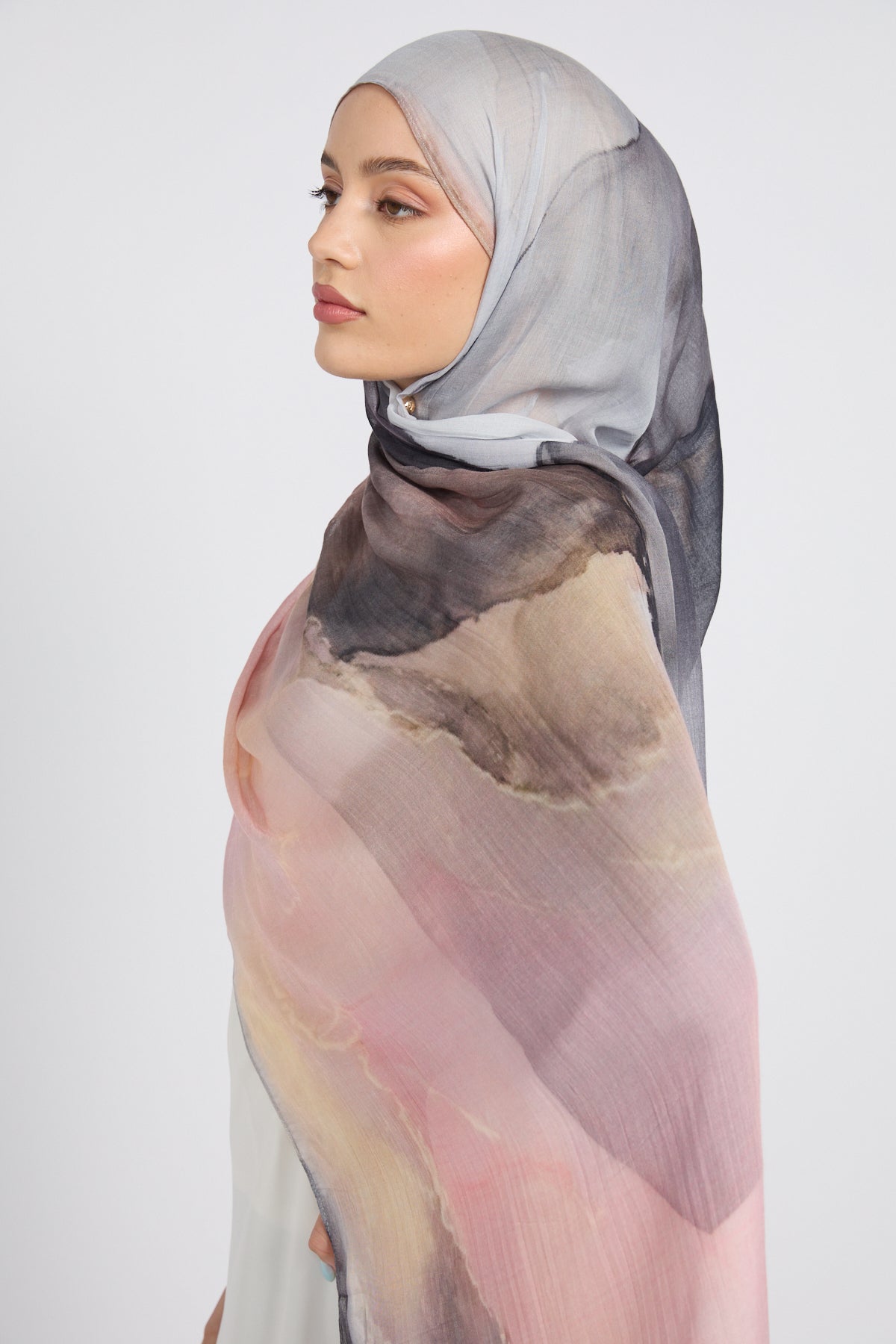 Hijab Modal Imprimé Premium - Crépuscule Rosé