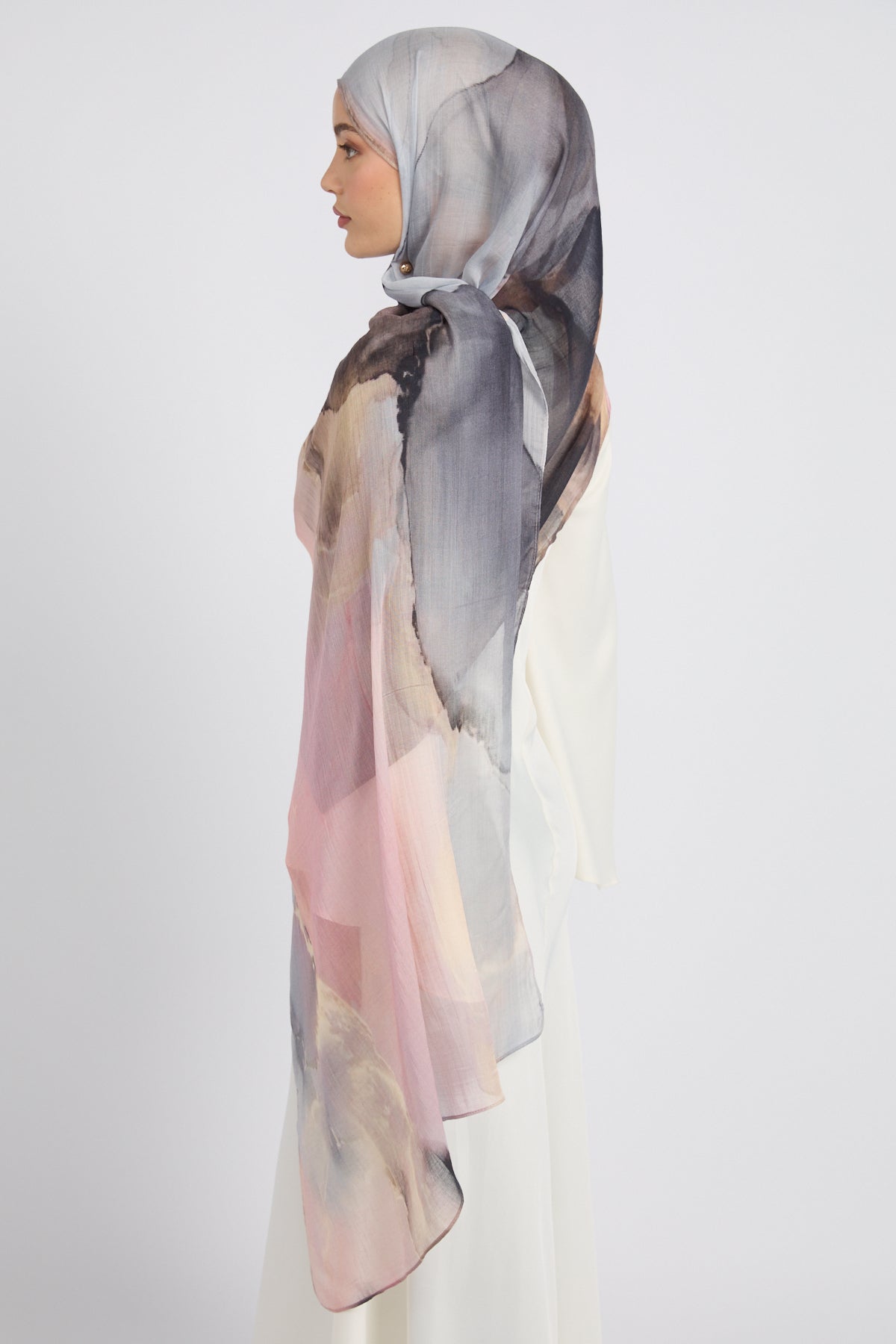 Hijab Modal Imprimé Premium - Crépuscule Rosé