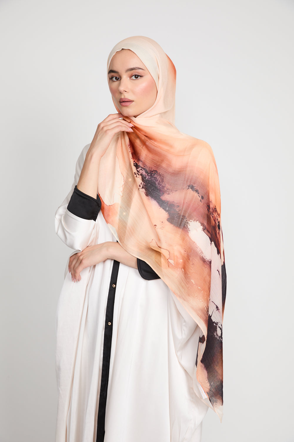 Hijab Modal Imprimé Premium - Coucher de Soleil Sahara
