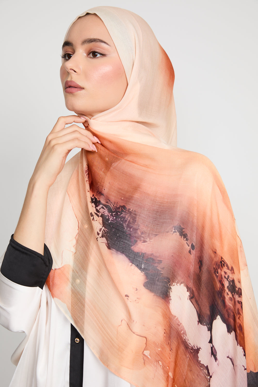 Hijab Modal Imprimé Premium - Coucher de Soleil Sahara
