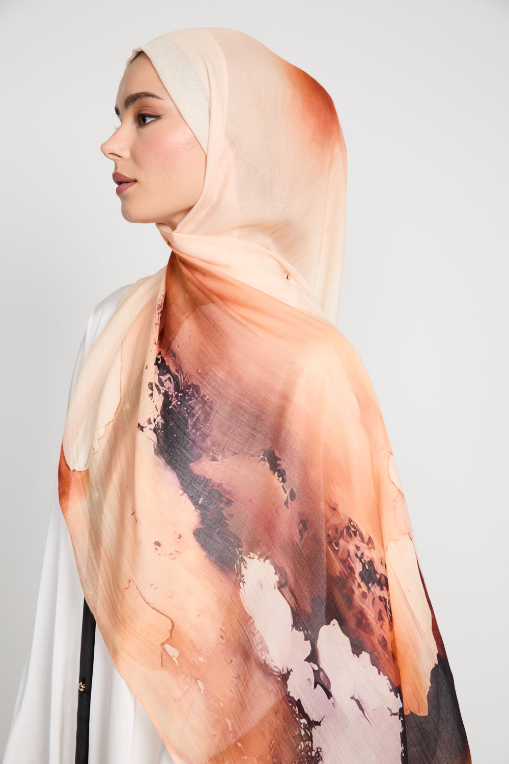 Hijab Modal Imprimé Premium - Coucher de Soleil Sahara