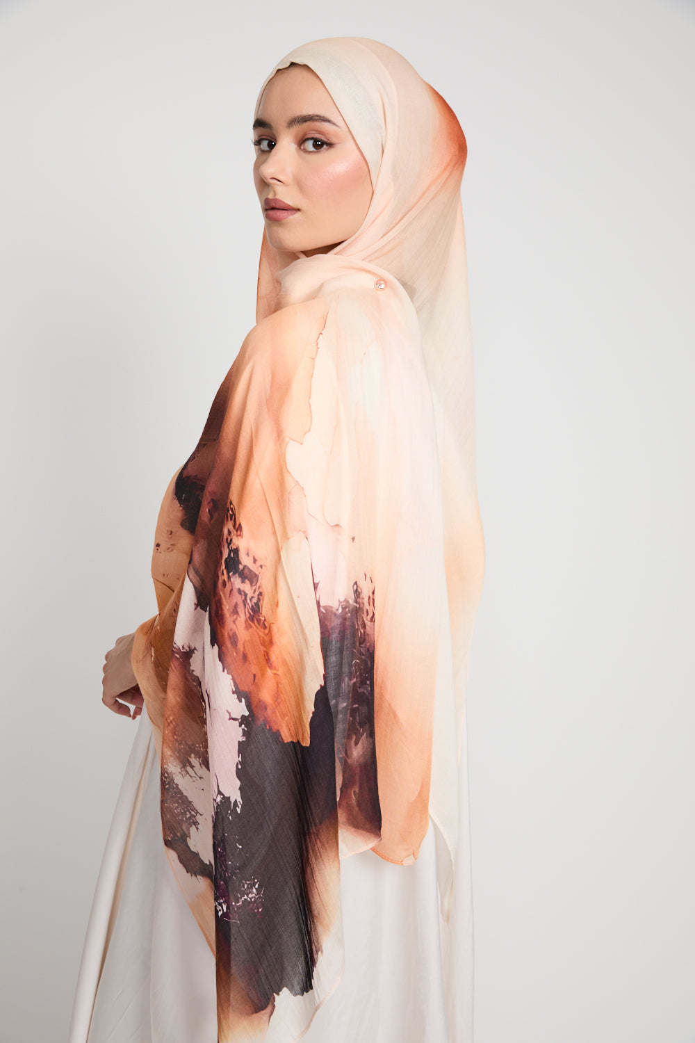 Hijab Modal Imprimé Premium - Coucher de Soleil Sahara