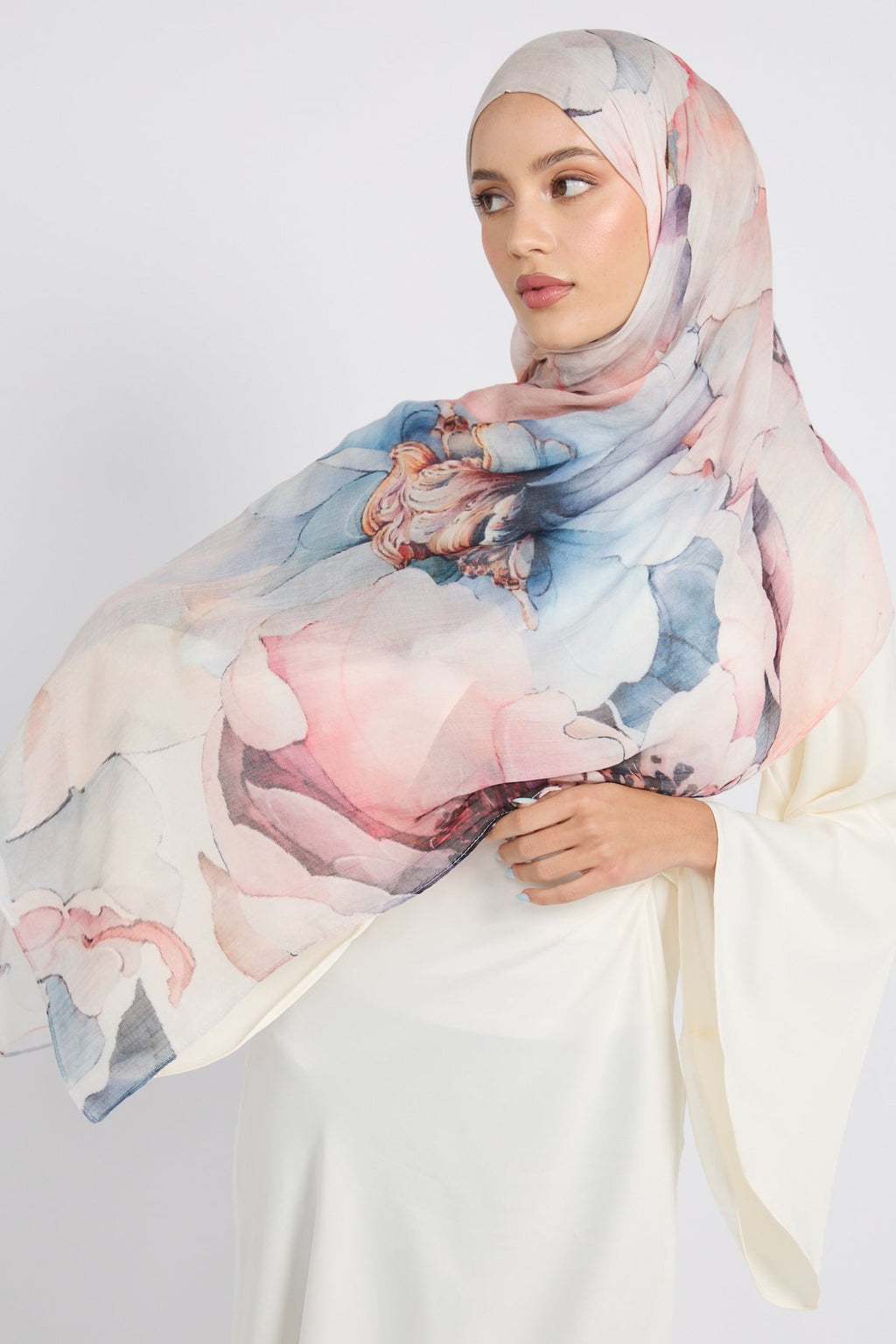 Hijab Modal Imprimé Premium - Floraison Céleste