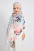 Hijab Modal Imprimé Premium - Floraison Céleste