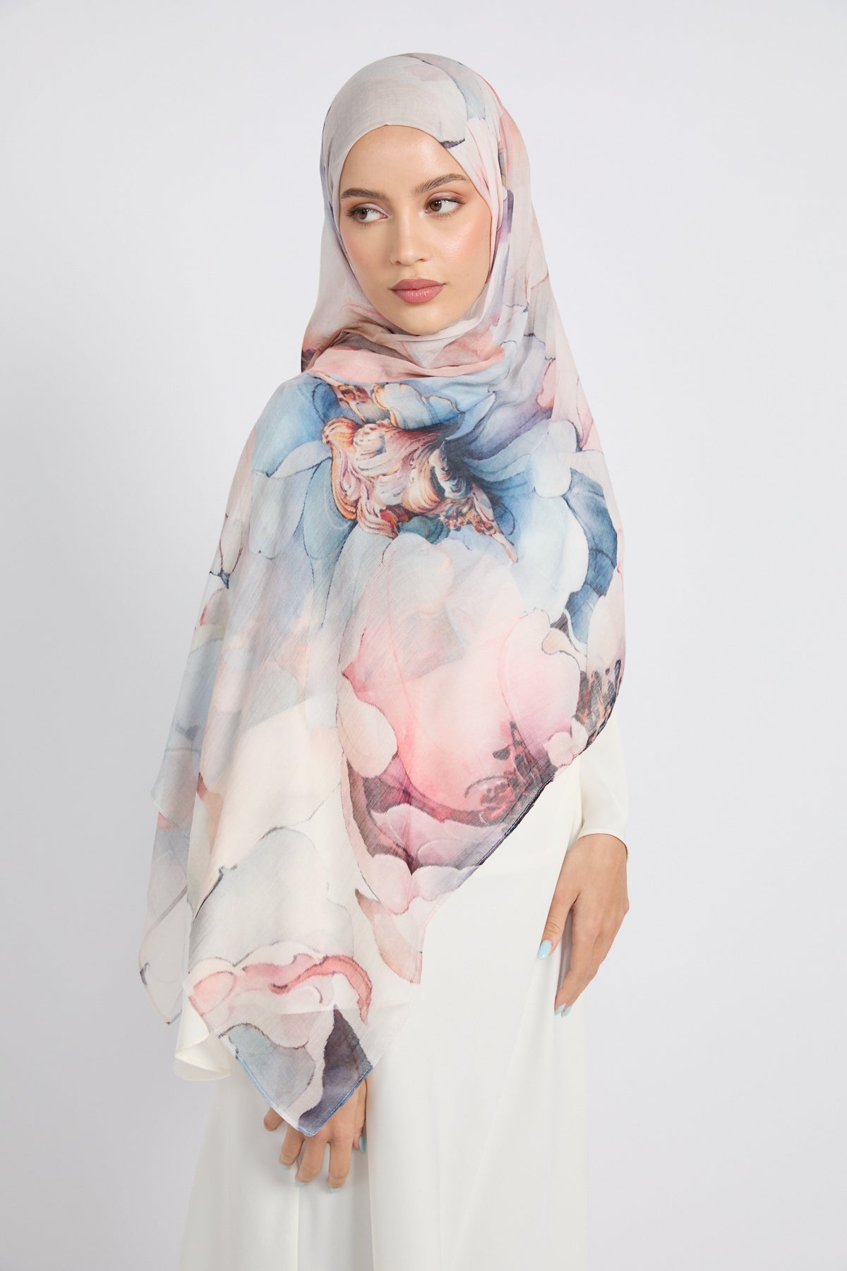 Hijab Modal Imprimé Premium - Floraison Céleste