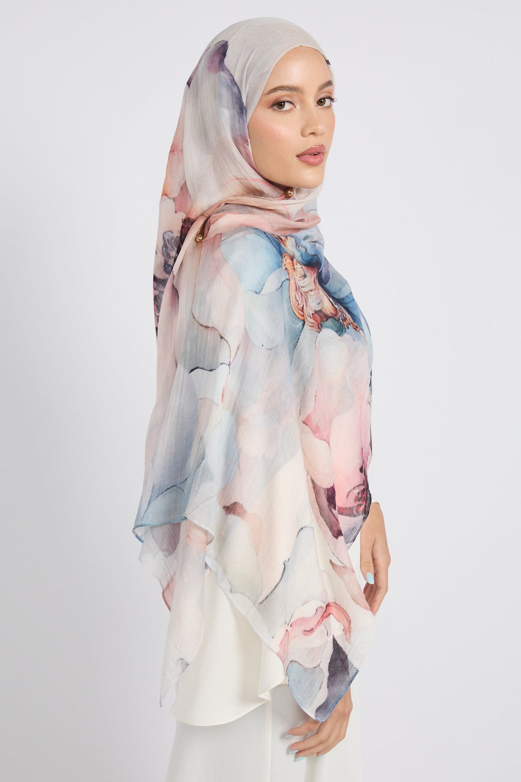 Hijab Modal Imprimé Premium - Floraison Céleste
