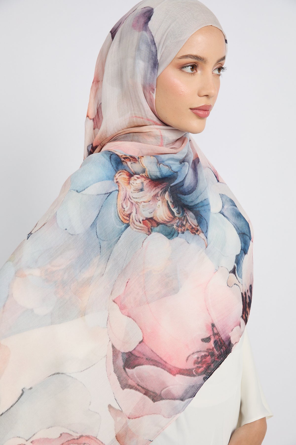 Hijab Modal Imprimé Premium - Floraison Céleste