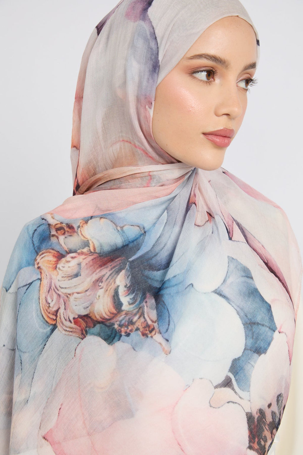 Hijab Modal Imprimé Premium - Floraison Céleste