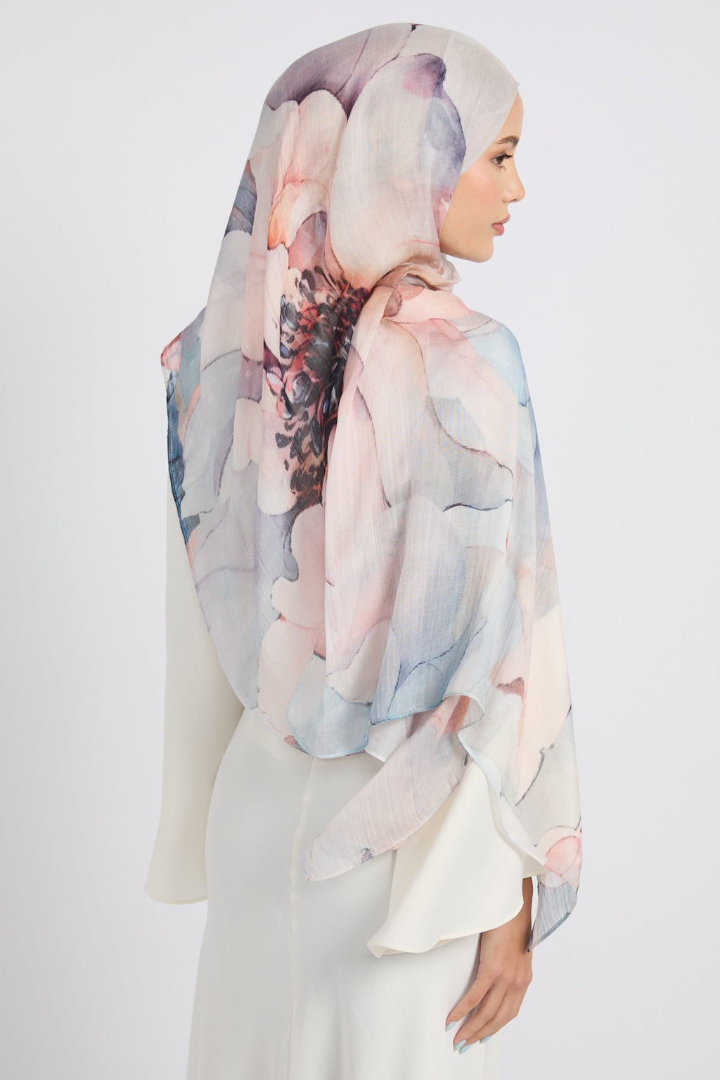 Hijab Modal Imprimé Premium - Floraison Céleste
