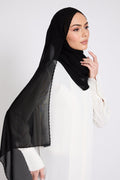 Hijab Georgette Luxe avec Détails Délicats - Noir