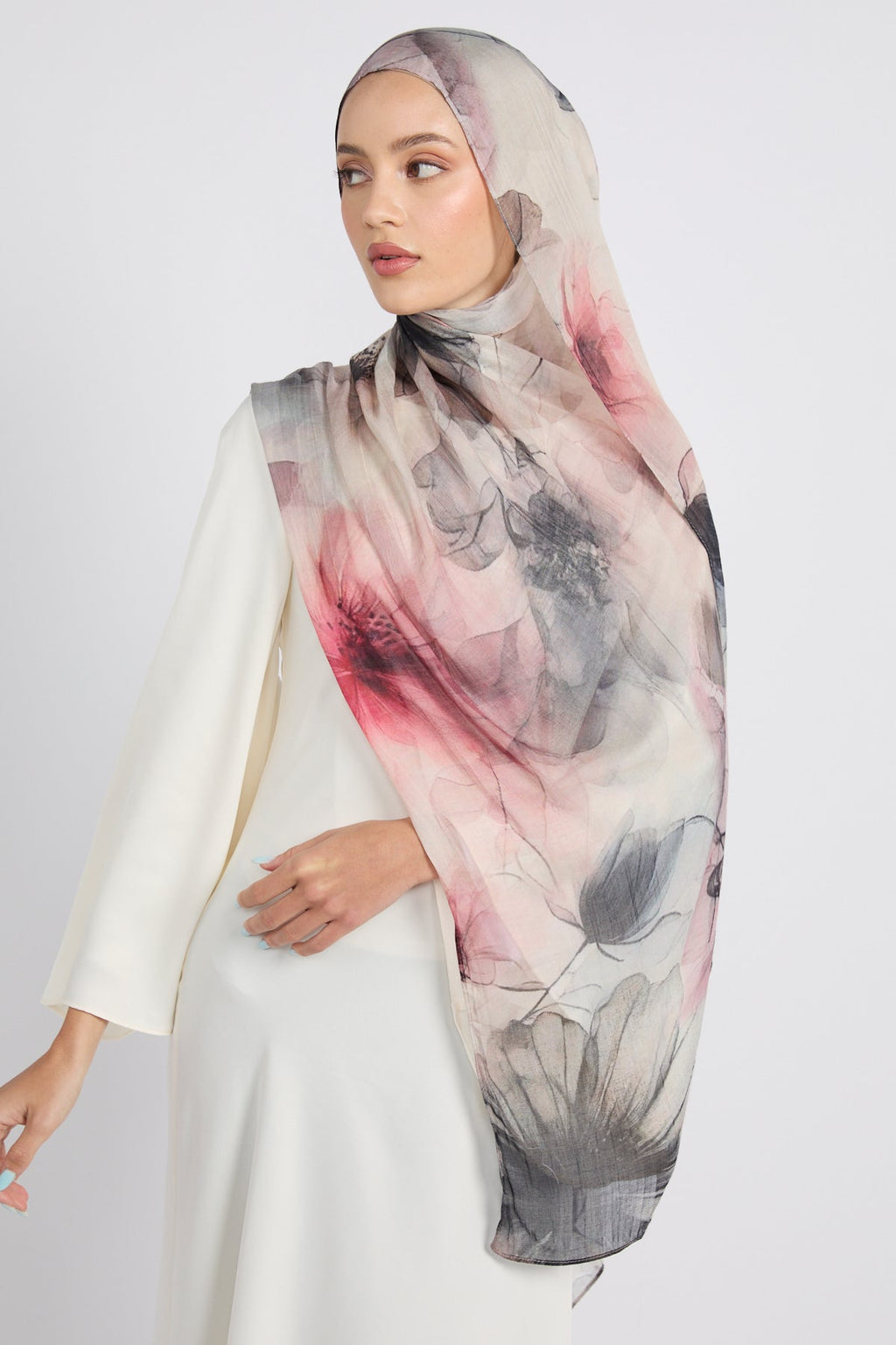 Hijab Modal Imprimé Premium - Brume Rose