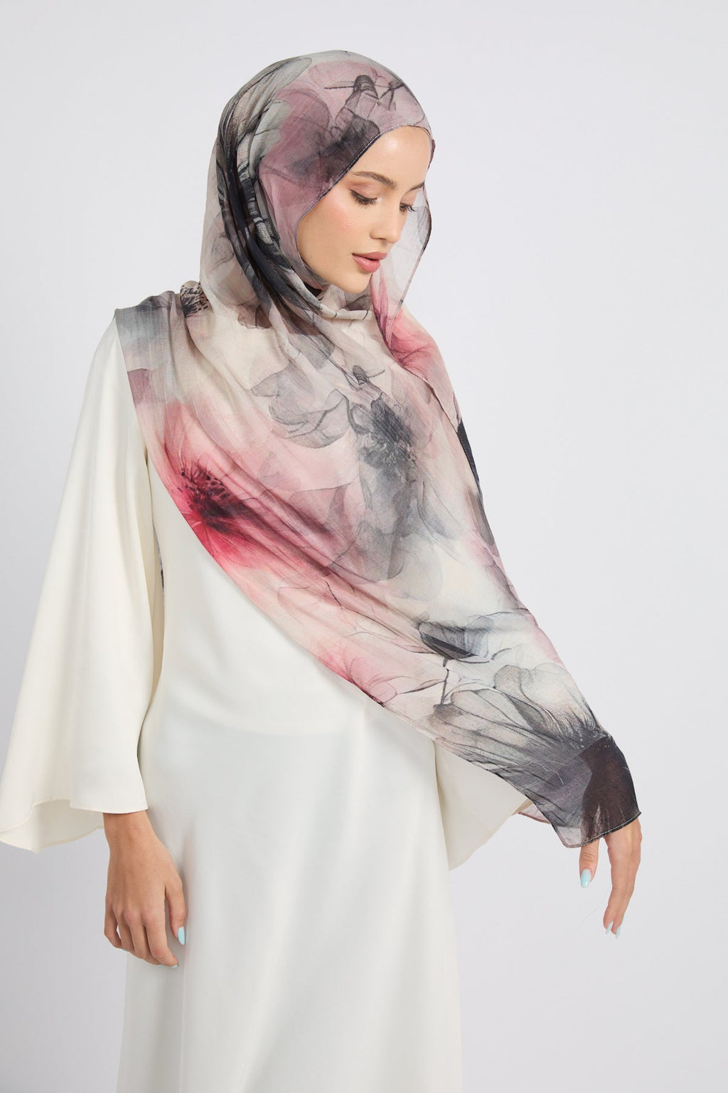 Hijab Modal Imprimé Premium - Brume Rose