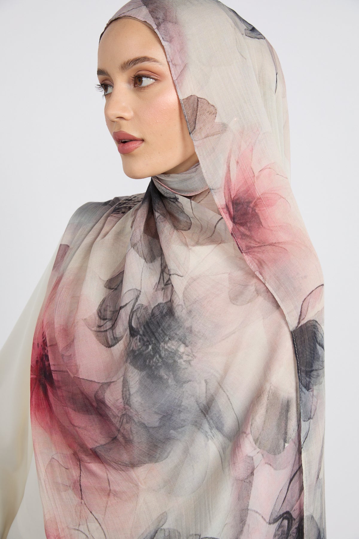 Hijab Modal Imprimé Premium - Brume Rose