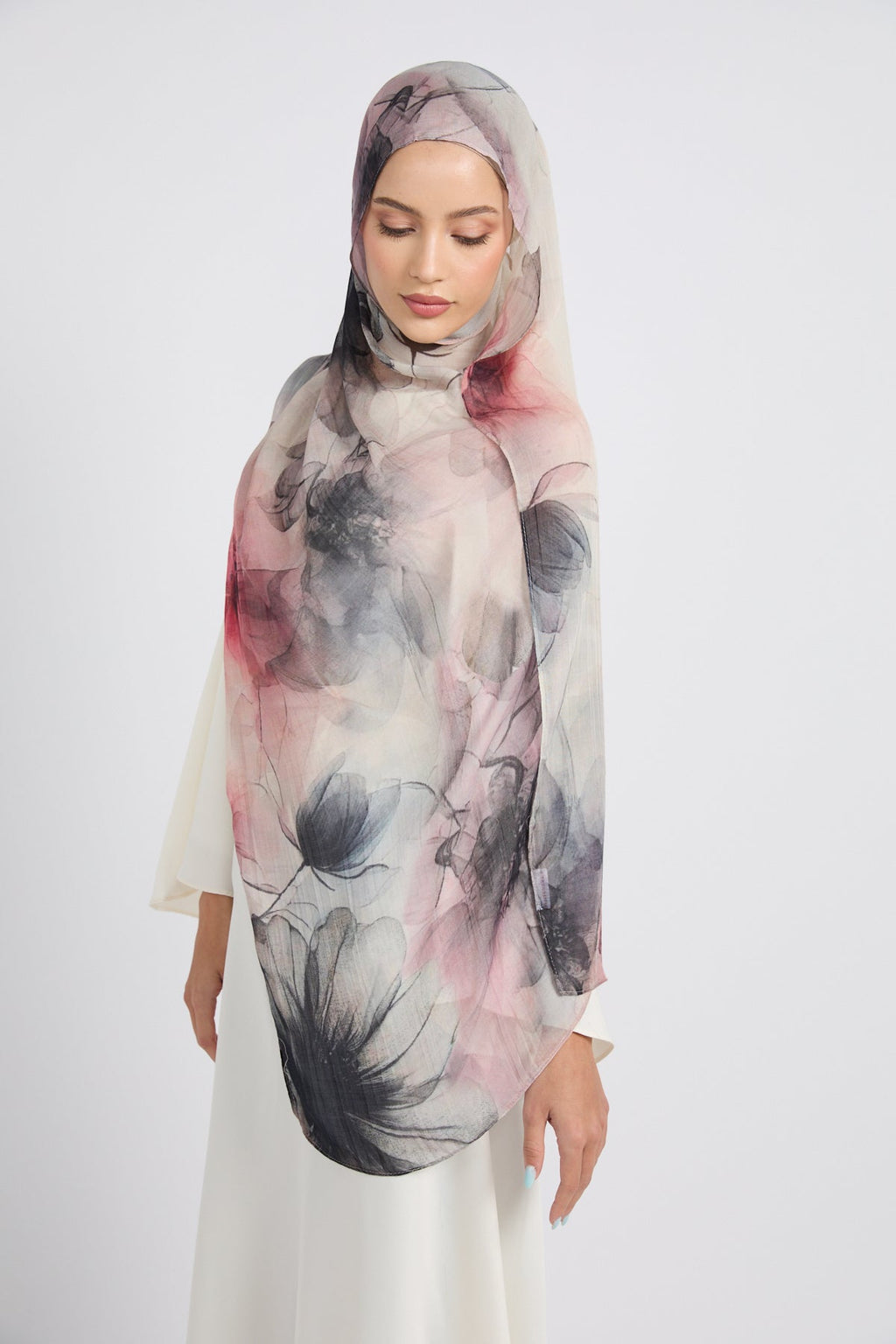 Hijab Modal Imprimé Premium - Brume Rose