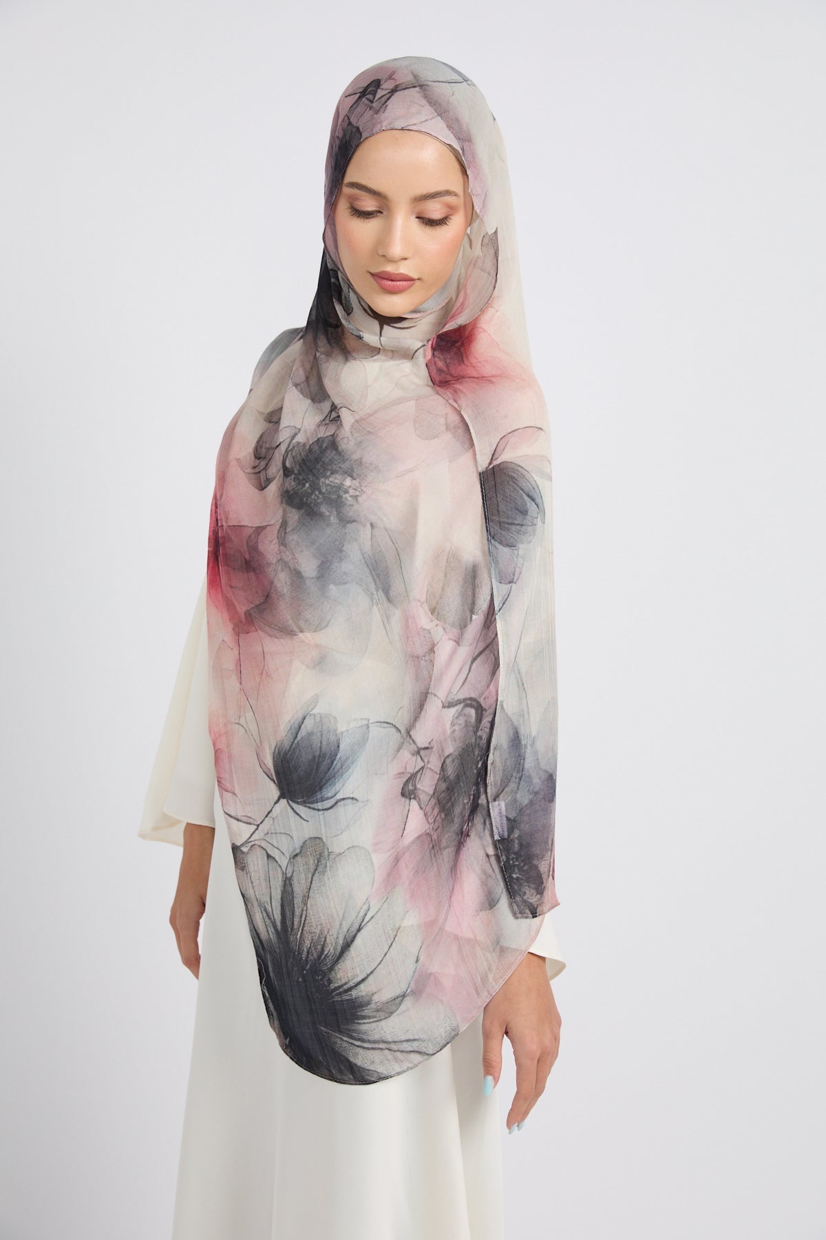 Hijab Modal Imprimé Premium - Brume Rose