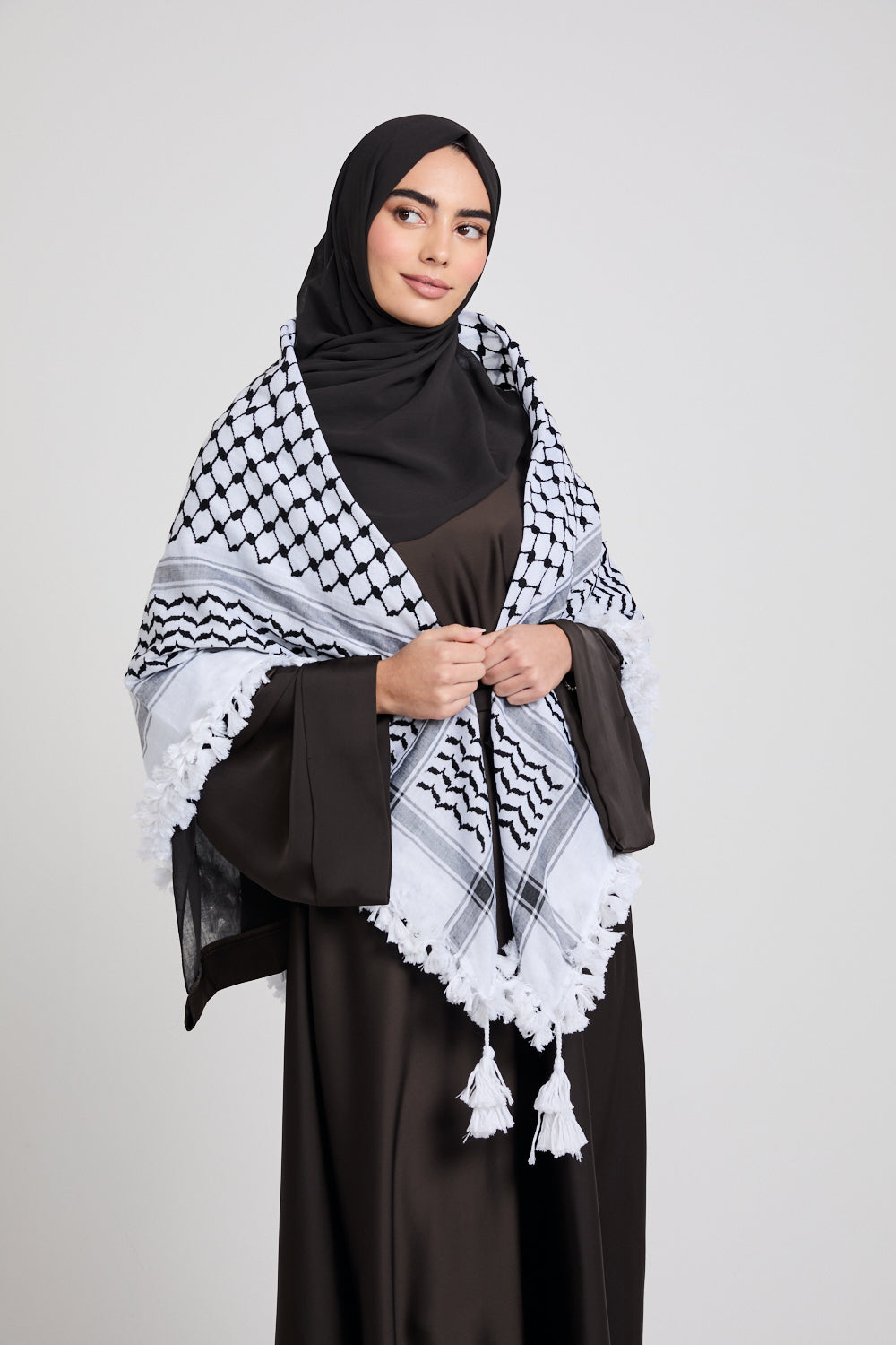 Foulard Keffieh Premium avec Glands - Noir et Blanc