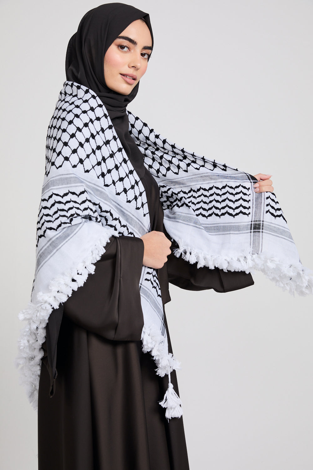 Foulard Keffieh Premium avec Glands - Noir et Blanc