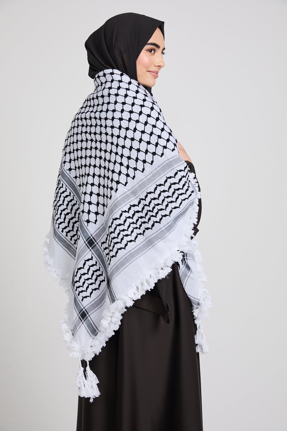 Foulard Keffieh Premium avec Glands - Noir et Blanc