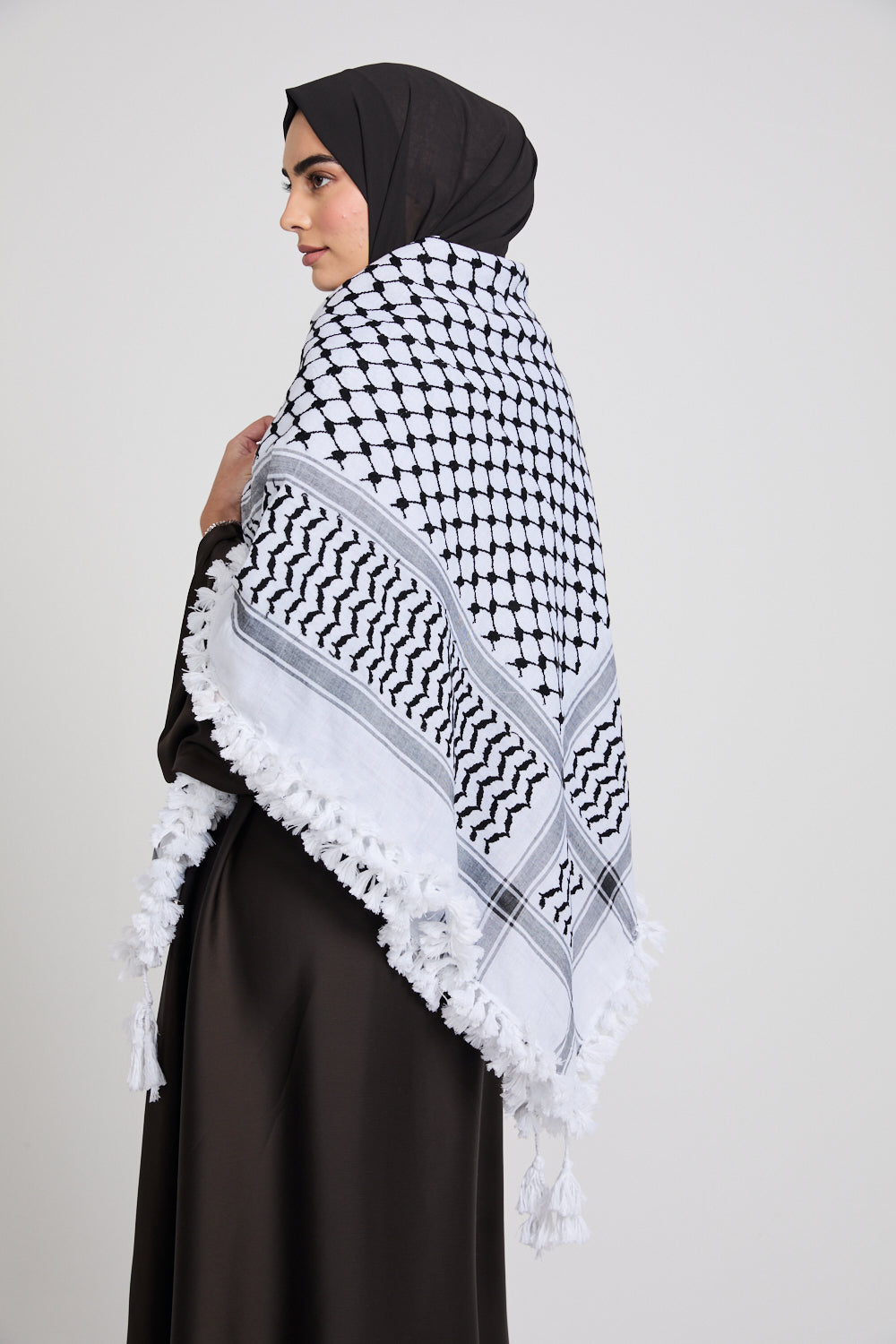 Foulard Keffieh Premium avec Glands - Noir et Blanc