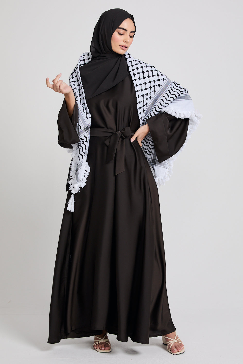 Foulard Keffieh Premium avec Glands - Noir et Blanc