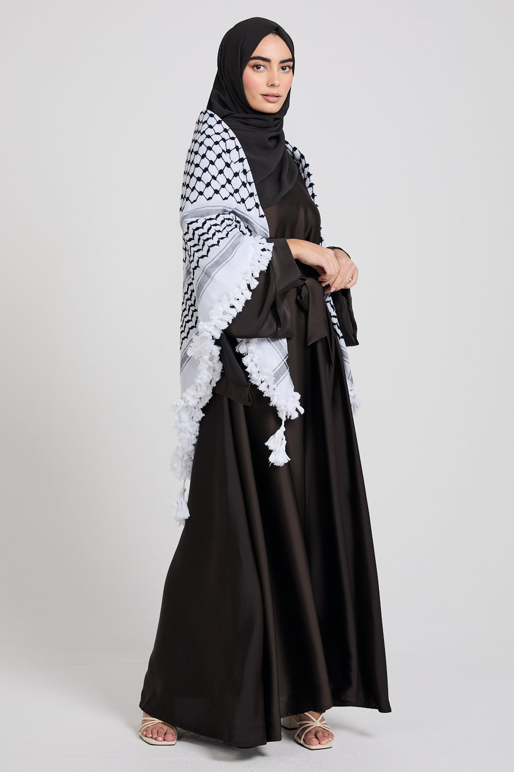 Foulard Keffieh Premium avec Glands - Noir et Blanc