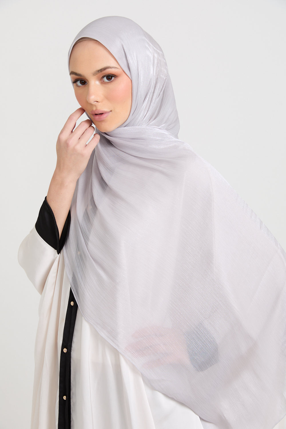 Hijab Organza Luxe - Brume Argentée