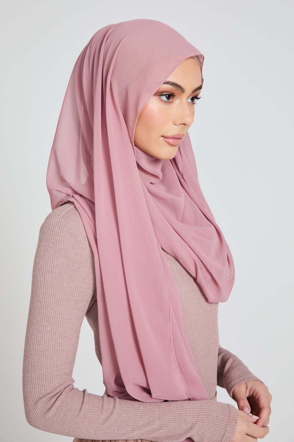 Hijab Mousseline Douce Luxe - Rose Poudré