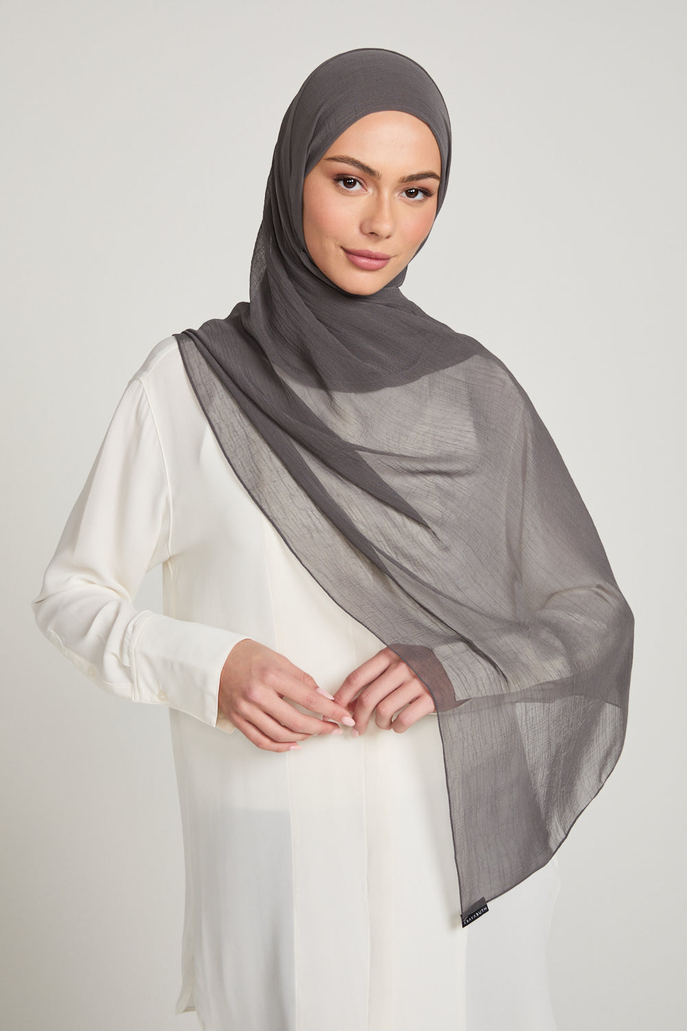 Hijab Froissé Doux Luxe - Mauve Anthracite