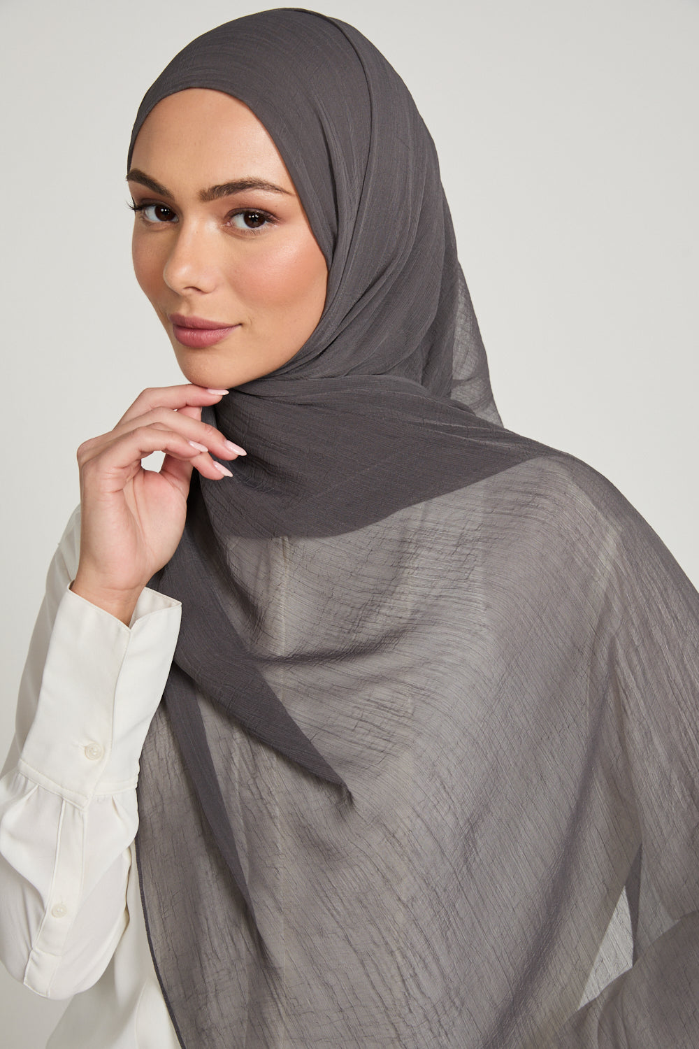 Hijab Froissé Doux Luxe - Mauve Anthracite