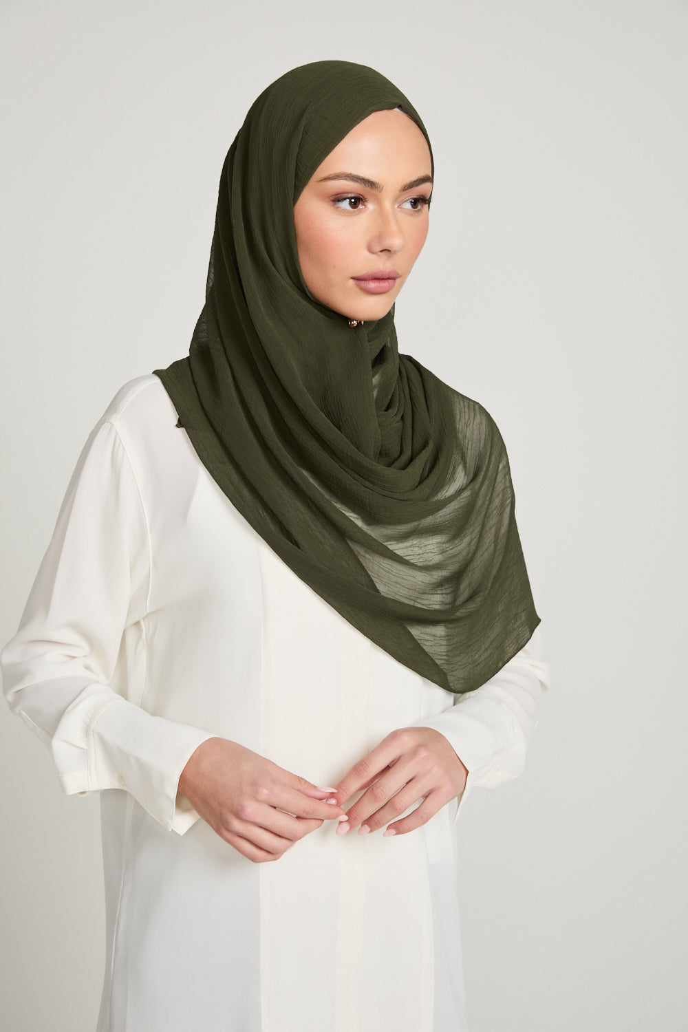 Hijab Froissé Doux Luxe - Kaki Foncé