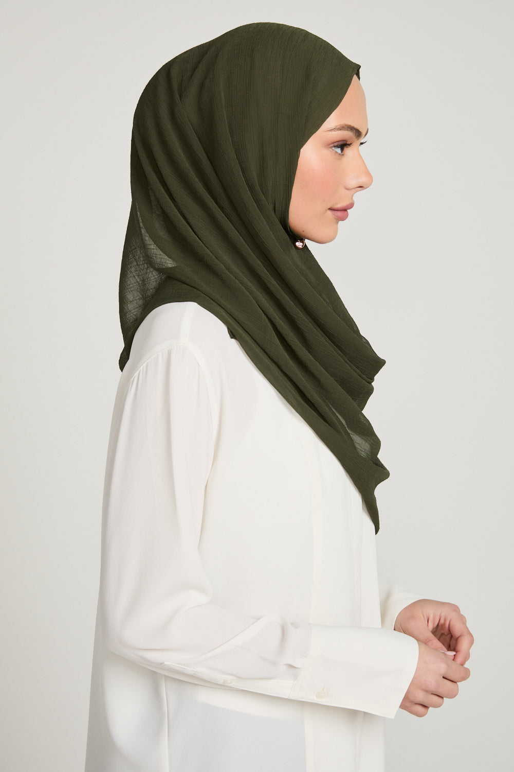 Hijab Froissé Doux Luxe - Kaki Foncé