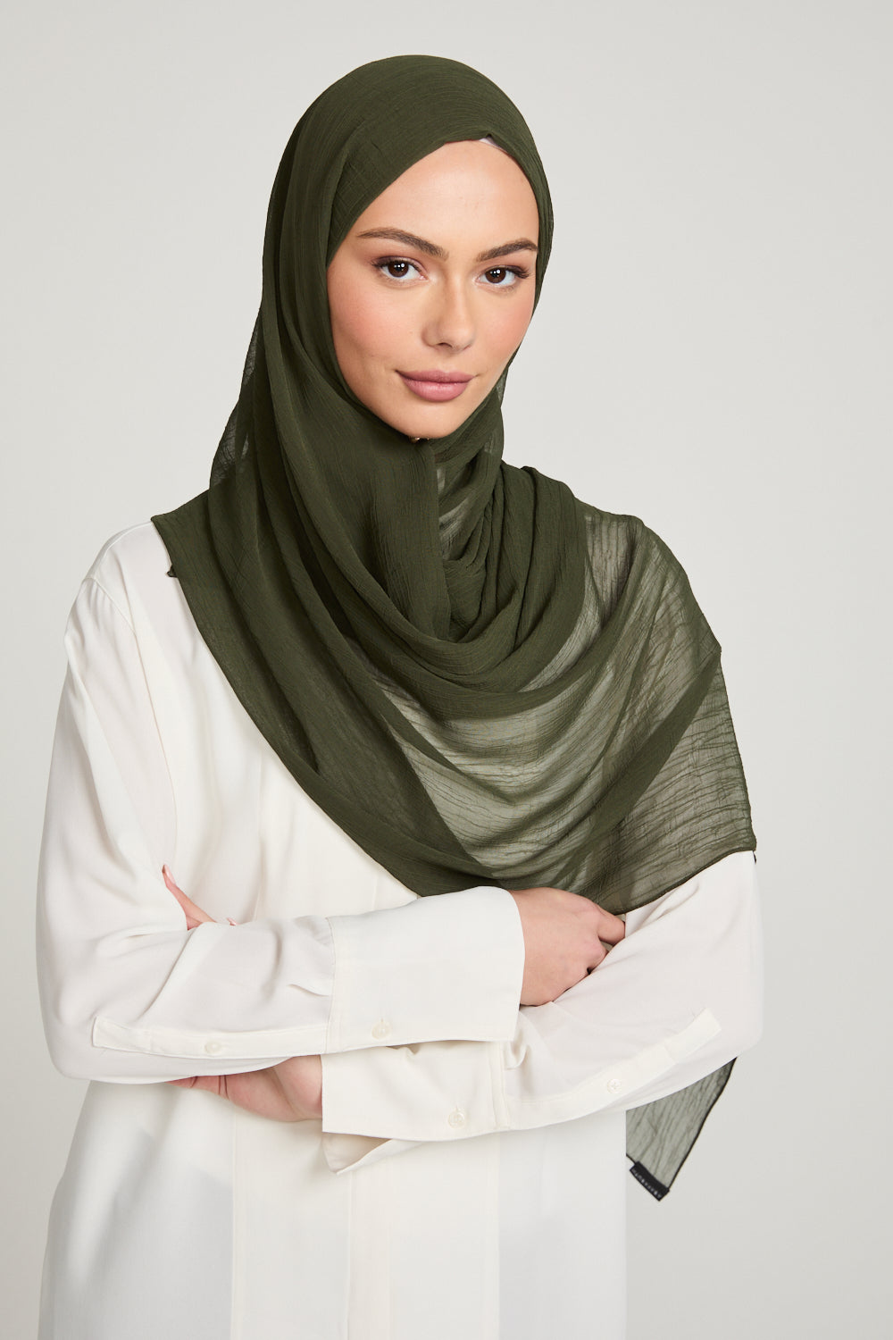 Hijab Froissé Doux Luxe - Kaki Foncé
