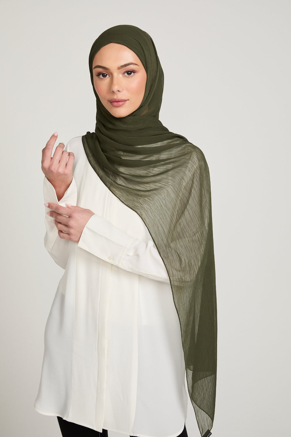 Hijab Froissé Doux Luxe - Kaki Foncé