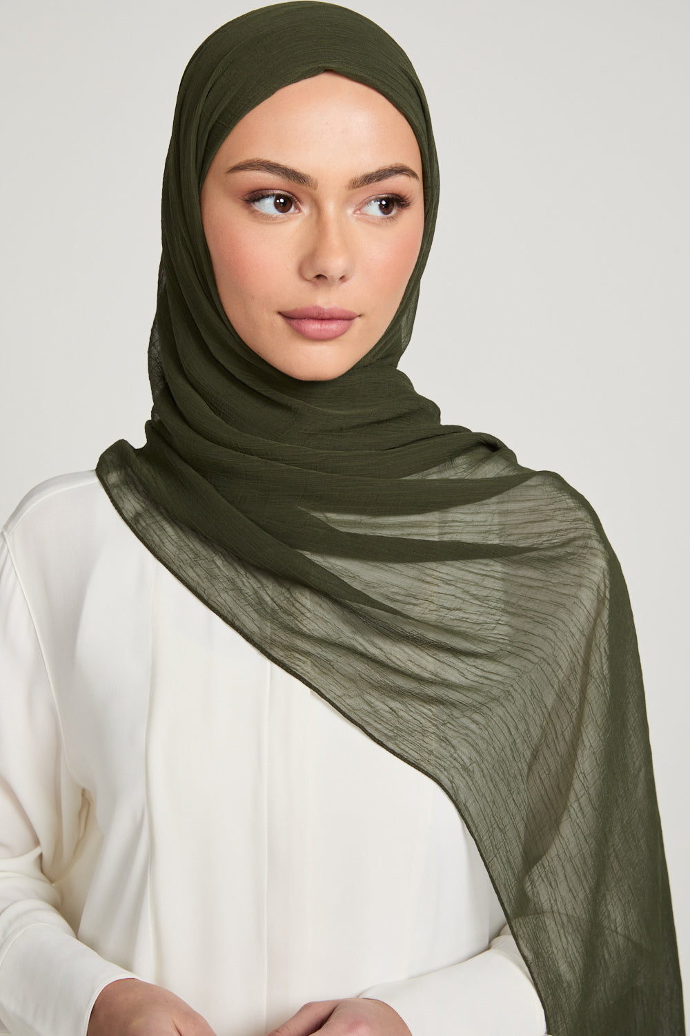 Hijab Froissé Doux Luxe - Kaki Foncé