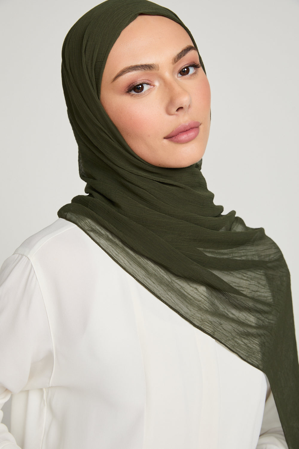 Hijab Froissé Doux Luxe - Kaki Foncé