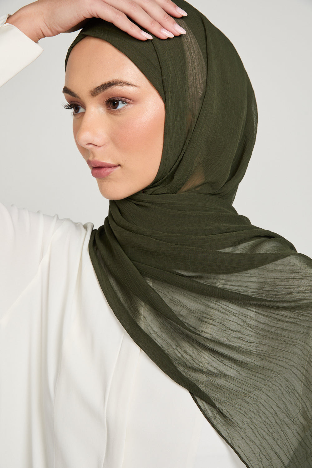 Hijab Froissé Doux Luxe - Kaki Foncé