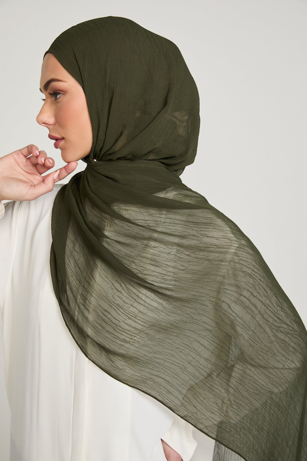 Hijab Froissé Doux Luxe - Kaki Foncé