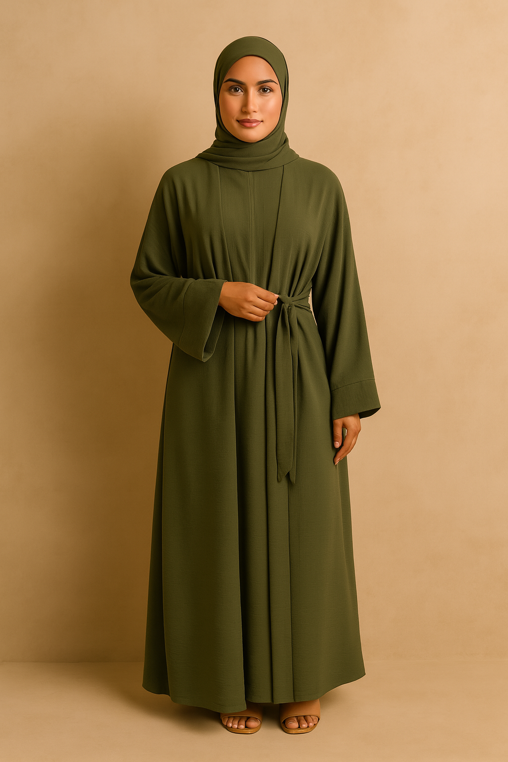 LM048 Ensemble Abaya Crêpe Jazz 4 Pièces Hijab, Fond de Robe, Ceinture | Tenue Estivale Légère et Modeste