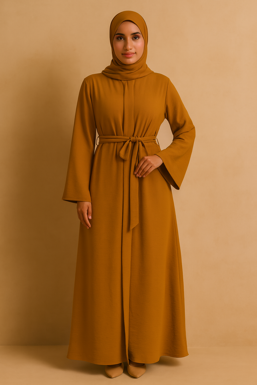 LM048 Ensemble Abaya Crêpe Jazz 4 Pièces Hijab, Fond de Robe, Ceinture | Tenue Estivale Légère et Modeste