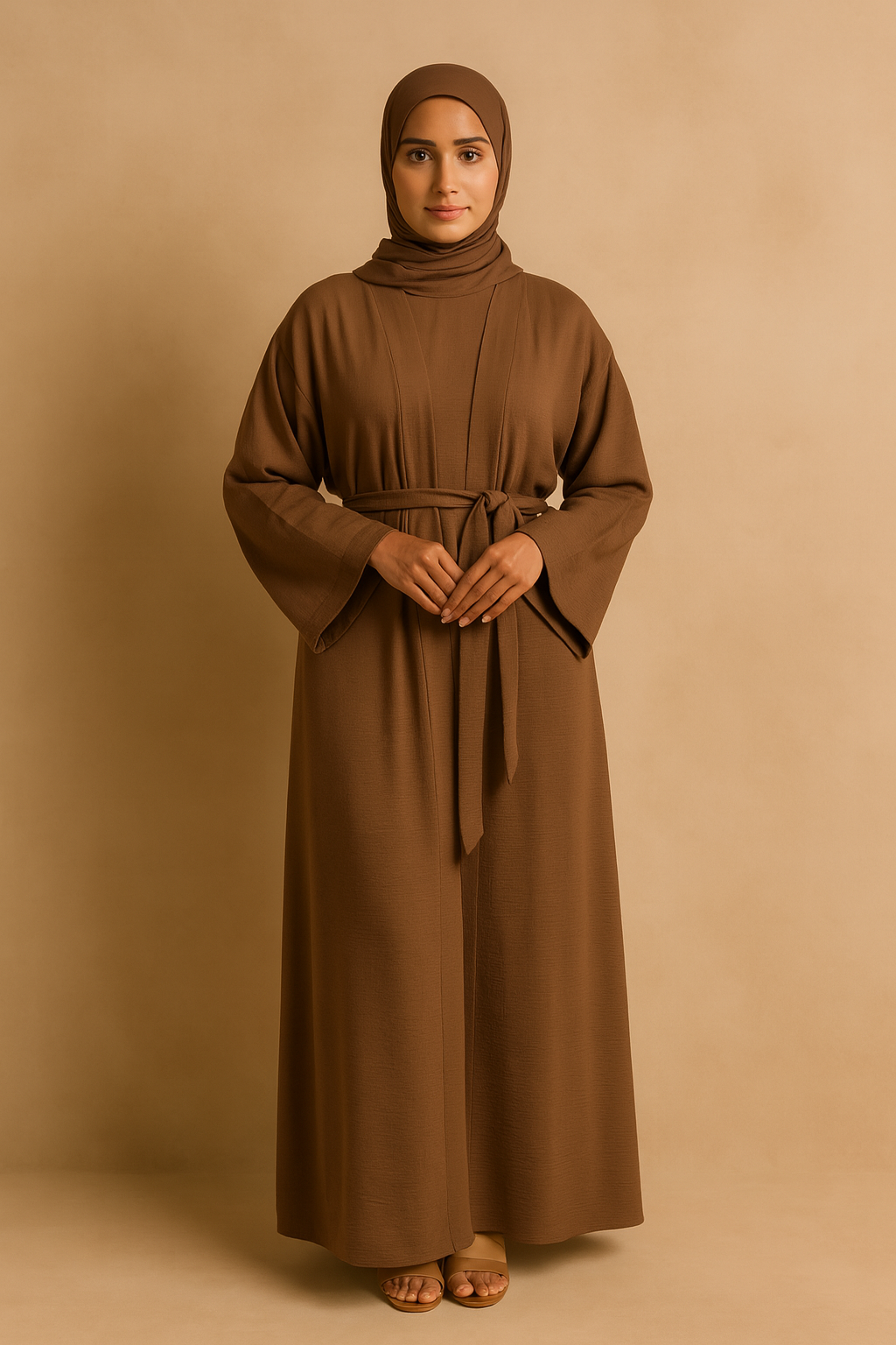 LM048 Ensemble Abaya Crêpe Jazz 4 Pièces Hijab, Fond de Robe, Ceinture | Tenue Estivale Légère et Modeste