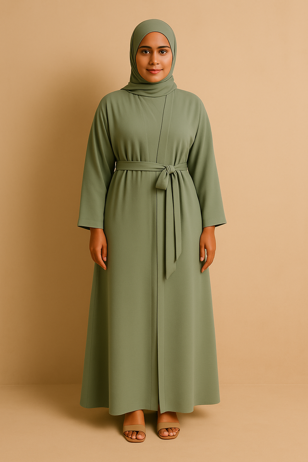 LM048 Ensemble Abaya Crêpe Jazz 4 Pièces Hijab, Fond de Robe, Ceinture | Tenue Estivale Légère et Modeste