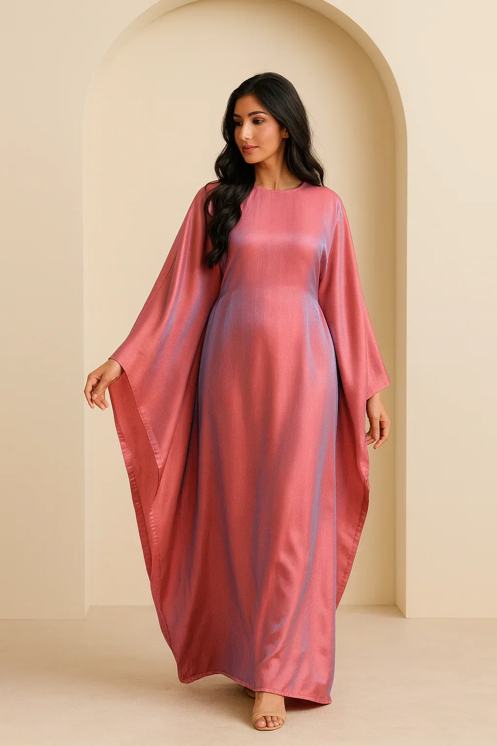 LM079 Kaftan Abaya Grande Taille – Robe Brillante Manches Chauve-Souris Aïd & Iftar avec Ceinture