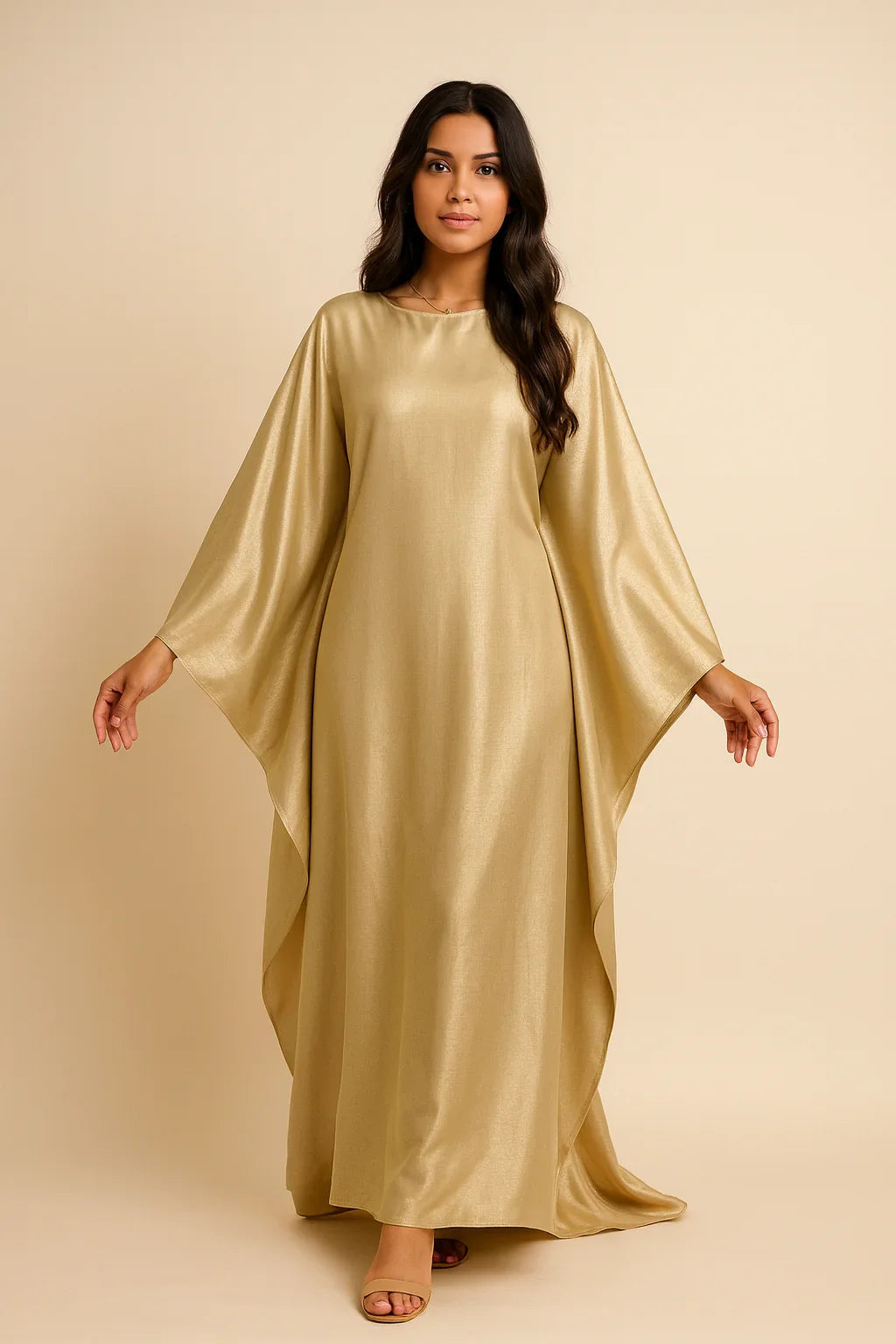 LM079 Kaftan Abaya Grande Taille – Robe Brillante Manches Chauve-Souris Aïd & Iftar avec Ceinture