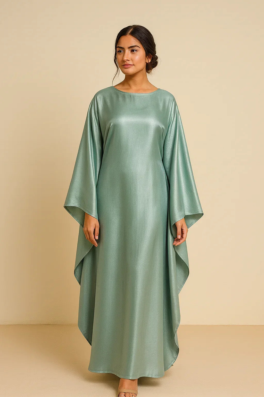 LM079 Kaftan Abaya Grande Taille – Robe Brillante Manches Chauve-Souris Aïd & Iftar avec Ceinture