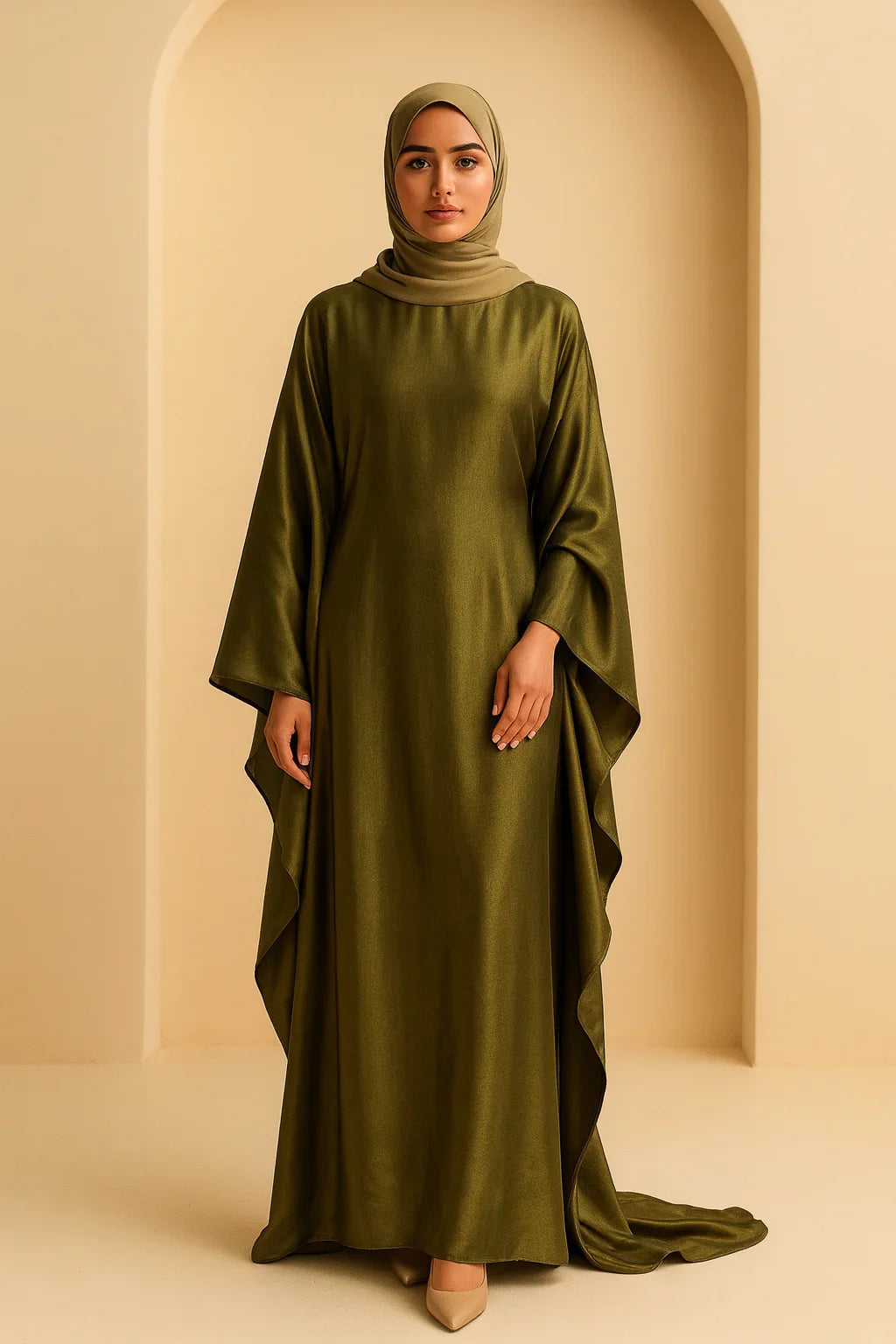 LM079 Kaftan Abaya Grande Taille – Robe Brillante Manches Chauve-Souris Aïd & Iftar avec Ceinture