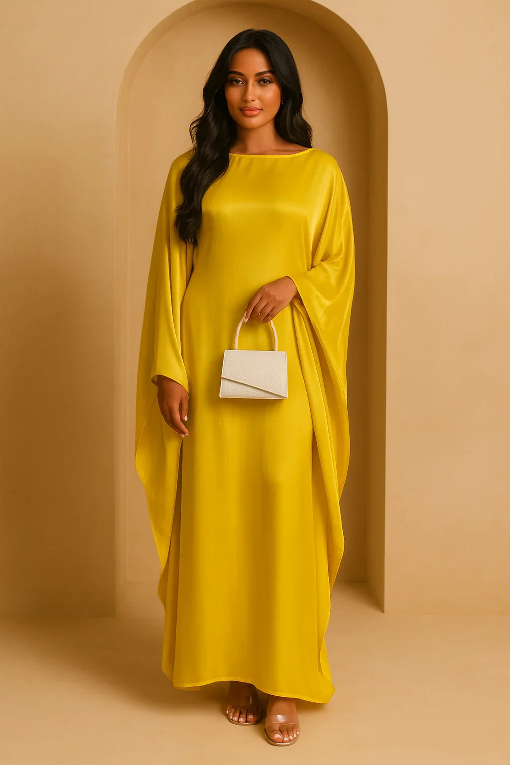 LM079 Kaftan Abaya Grande Taille – Robe Brillante Manches Chauve-Souris Aïd & Iftar avec Ceinture
