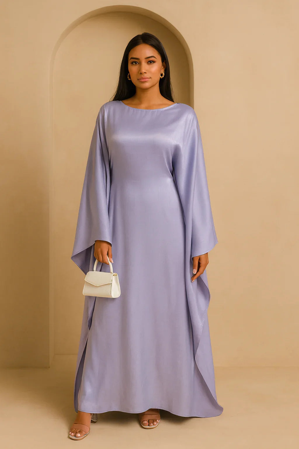 LM079 Kaftan Abaya Grande Taille – Robe Brillante Manches Chauve-Souris Aïd & Iftar avec Ceinture