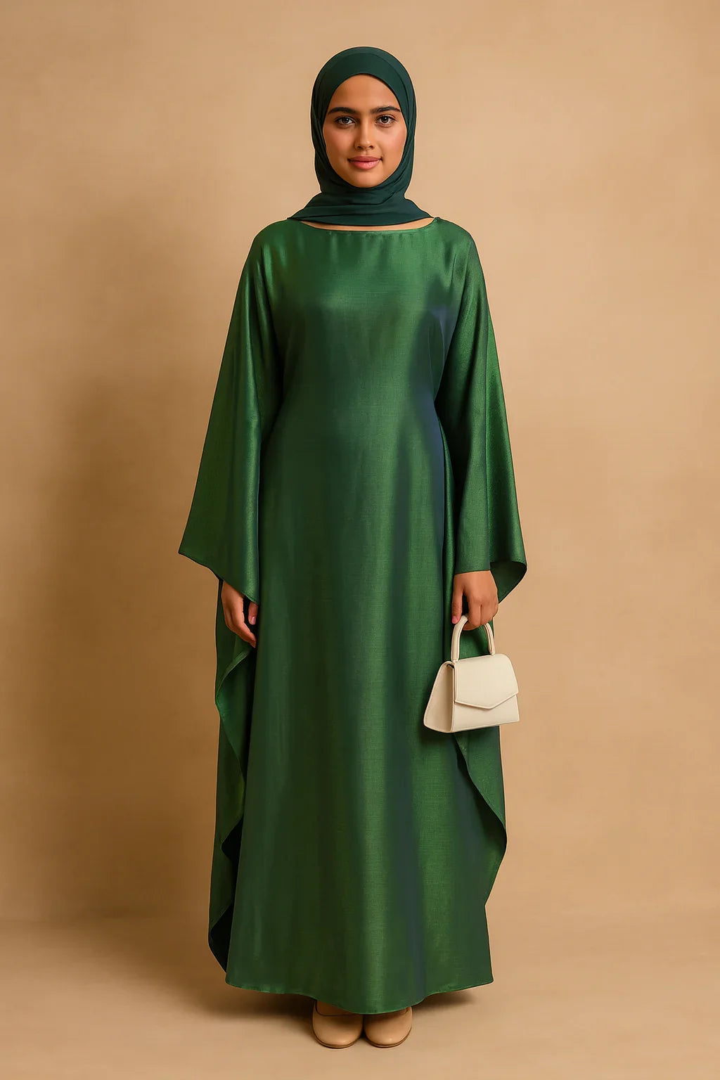 LM079 Kaftan Abaya Grande Taille – Robe Brillante Manches Chauve-Souris Aïd & Iftar avec Ceinture